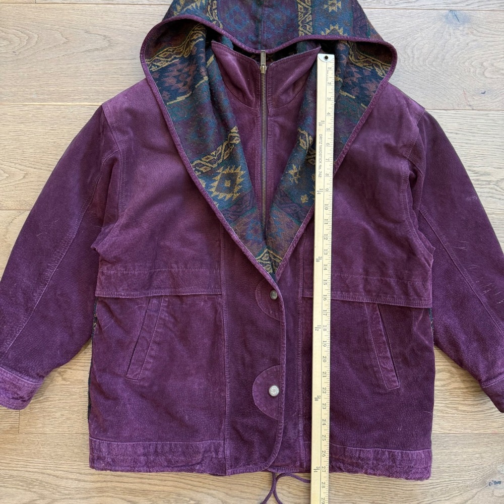 Adventure Bound Wilsons‎ Purple Suede Leather Southwestern Hooded Jacket Medium - Picture 7 of 11